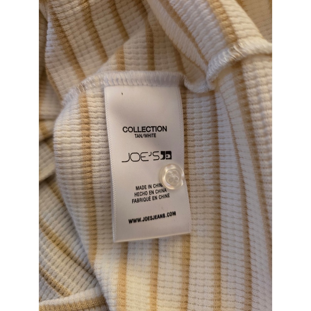 Joe's Jeans Waffle Knit Henley Top Striped Short Sleeve Cream Tan Size Large - Picture 6 of 7